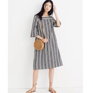 Madewell Evelyn Stripe Square-Neck Midi Dress‎ - Size L
